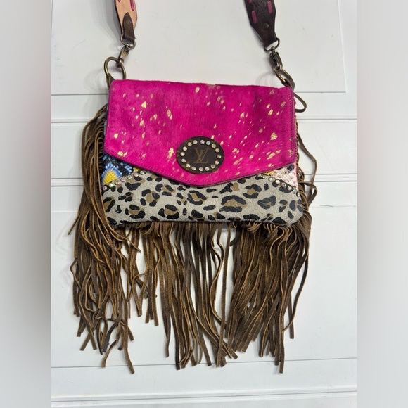 Keep It Gypsy Handbags - Keep It Gypsy Upcycled LV Fringe Calf Hair Animal Print Crossbody Bag Boho